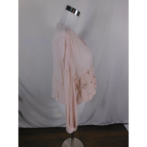 ICON Blouse Womens One Size Pink Crochet Lace Boho V Neck Long Sleeve Peplum - Picture 8 of 12